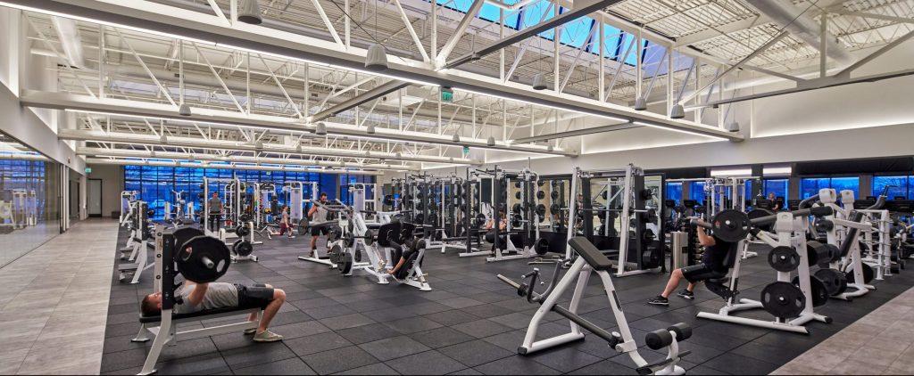 View of strength floor at Equinox Fitness Club Bloomfield Hills Project in Michigan Architecture and Interior Design